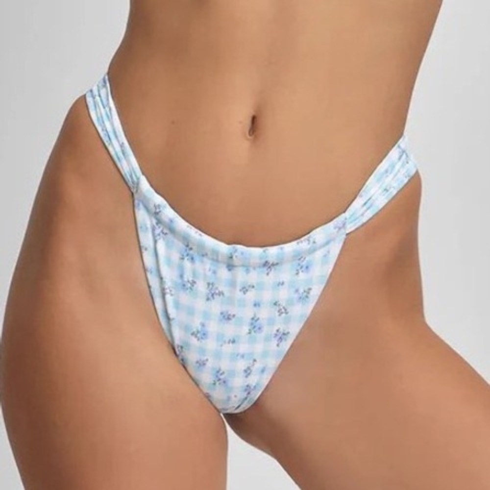 NWT Blackbough Womens Giana Ruched Cheeky Gingham Floral Bikini Bottom Size XL
